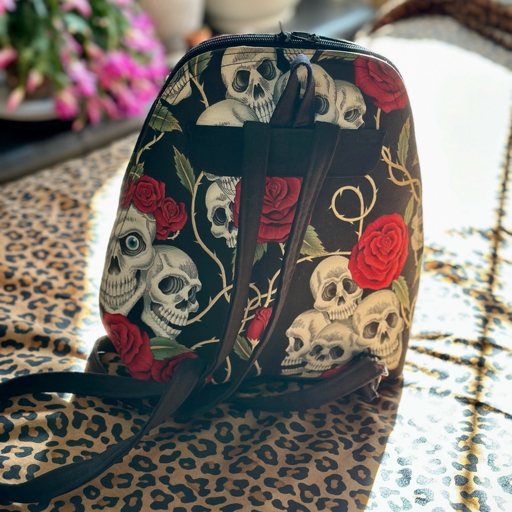 Skull And Rose Patterned Backpack - image 4